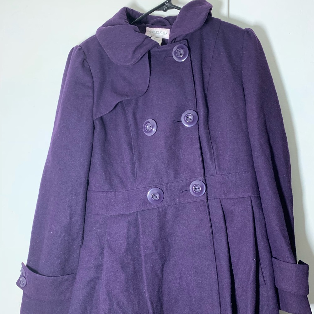 Purple Peplum Double-Breasted Pea Coat